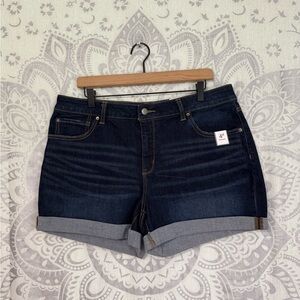 Nwt Walmart Time & And Tru True Core Jean Short Cuffed Stretch Dark Wash Blue 16